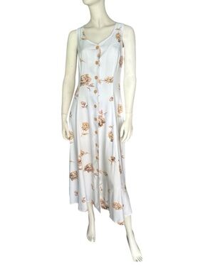 Together Vintage Lattice Back Button Up Sleeveless Sun Dress White/Tan Size 10